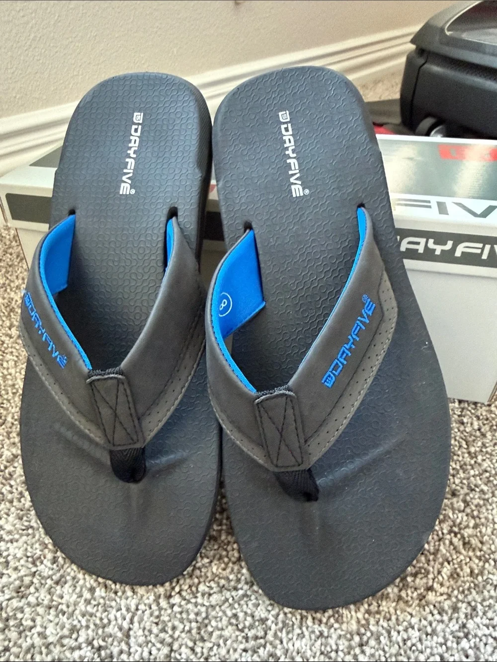 DayFive Men’s Black Flip-Flops with Blue Accents